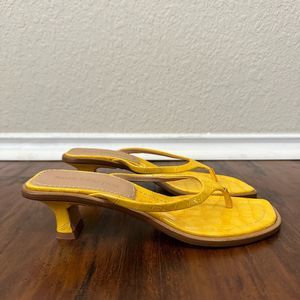 SIES MARJAN Alix Crocodile Thong Heeled Sandals Yellow Leather